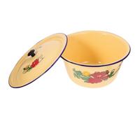 CALLARON Cuenco Esmaltado Vintage con Tapa, Superficie Lisa y Fácil de Limpiar, Recipiente Retro Multifuncional para Cocina en Hotel y Restaurante