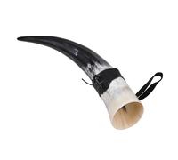 CALLARON Cuerno para Bebida Vikingo 300-380 Ml Soporte de Mesa, Vaso Auténtico de Carne para Hidromiel y Cerveza, para Fiestas Temáticas y Homenajes Culturales