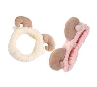 CALLARON Diademas Cuidado Piel Cuernos De Oveja, Banda Elástica De Peluche Suave Para Mujer, Adecuado Para Spa, Maquillaje y Lavado Facial, Pack 2 Unidades (rosa y Beige