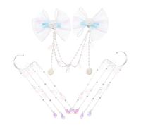 CALLARON Elegant Pearl Tassel Bow Headband for Girls Adorable Mermaid Princess Hair Accessories Chain for The Forehead Material Birthday Party Decorations