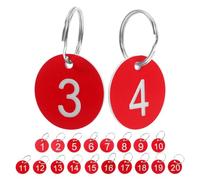 CALLARON Etiquetas Numéricas Plásticas Rojas 1-20 con 20 Aros Metálicos para Organización en Restaurantes y Oficina, Tarjetas Numeradas Resistentes y Visibles para Llaves y Perchas