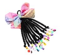 CALLARON Extensión de Caballo Trenzada Cuentas y Lazo para Niñas, Tamaño Pequeño, Cabello Sintético Colorido, Accesorio de Peinado Reutilizable para Fiestas y Uso Diario