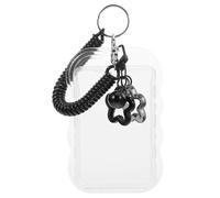 CALLARON Juego de 3 Fundas Protectoras Transparentes para Tarjeta de Autobús con Resorte Negro, Porta Credencial Deslizante de Plástico con Llavero Estrella, Estuche Vertical