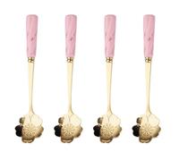 CALLARON Juego de 4 Cucharas de Postre de Acero Inoxidable Mango de Cerámica, Diseño Floral Elegante y Fácil de Limpiar para Té y Postres