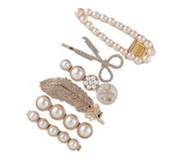 CALLARON Juego de 6 Pinzas Pelo Perlas y Plumas Doradas de Aleación, Accesorio Decorativo Creativo para Bodas y Eventos de Moda