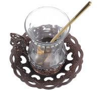 CALLARON Juego de Taza de Café Vintage de Vidrio con Platillo y Cuchara, Color Cobre Rojo, Vaso Multiusos para Leche, Té y Agua, Adecuado para Hogar y Restaurante, Set Elegante de 1 Pieza