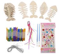 CALLARON Kit de Carillón de Viento Artesanal de Madera sin Terminar para Pintar, 12 Piezas de Hueso de Pez, 48 Campanas, 2 Pinceles y Adhesivos, Decoración Colgante Adecuado