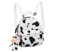 CALLARON Mochila de Lona Estampado de Vaca para Mujer y Niña, Estilo Casual, Tela Resistente, Diseño Adorable, Uso Diario y Escolar, Tamaño Mediano, Color Colgante de Peluche