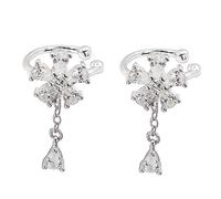 CALLARON Pendientes De Flor De Zirconia Para Mujer Elegantes Clips De Oreja De Plata Accesorios Creativos y Decorativos Para Ocasiones Especiales y Uso Diario