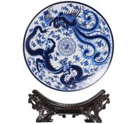 CALLARON Plato Decorativo de Cerámica Azul Estilo Chino 25 Cm, Bandeja Redonda para Servir Aperitivos y Fruta, Adorno Multifuncional para Mesa y Decoración del Hogar, Restaurante y