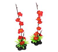 CALLARON Plato Decorativo de Sashimi Adorno Floral Falso en Forma de Flor de Ciruelo Roja, Base Negra, Juego de 2 Piezas, Adecuado para Decoración de Sushi y Platos de Cocina
