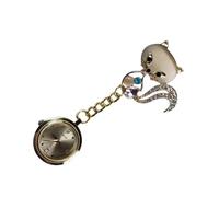 CALLARON Reloj Aleación Portátil de Cabeza de Enfermera de Animal Diseño con Incrustaciones de Gemas de Imitación de Zinc Dorado, Funciona con Batería Botón 626 para Entornos Médicos