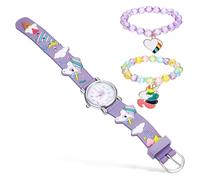 CALLARON Reloj Infantil para Niñas con Dibujo De Unicornio y Pulseras a Juego, Correa Flexible y Hebilla Ajustable, Color Claro, Set De 3 Piezas para Obsequio Cumpleaños y Día del Niño