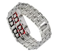CALLARON Reloj Led para Hombre Retro Caja De Aleación Plateada, Pulsera De Cadena Ancha, Pantalla Digital Roja, Diseño Rectangular, Adecuado para Uso Diario y Casual