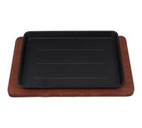 CALLARON Sartén de Hierro Fundido Cuadrado 23.2x17.5 Cm con Base de Madera para Fajitas y Plancha de Asar, Plato de Carne Pre-sazonado Adecuado para Cocina Casera y Barbacoa