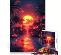 Calle al Atardecer con Palmeras y Coches Rompecabezas de 1000 Piezas para Adolescentes Juguete para ejercitar la Mente Juego en Grupo Corte de precisión Regalo Ideal para Festivales 38x26cm