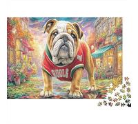 Calle Bulldog Rompecabezas 1000 Piezas Bulldog inglés in Red Shirt on Street Estéticos Y Desafiantes De Desafío Duro Imposible Regalos para Mujeres, Regalos para Hombres Decoración del Hogar para Ad