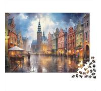 Calle Casco Antiguo Europeo Puzzle de 1000 Piezas Papel para Adultos Lluvia de Noche Puzzle para Toda la Familia 38x26cm/1000pcs