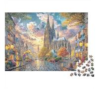 Calle Catedral Rompecabezas 1000 Piezas Adultos Paisaje Urbano Fantasía Brillante, Premium Grueso Resistente, Vibrante Desafiante Duro Alivio Estrés Regalo Familiar 38x26cm/1000pzs