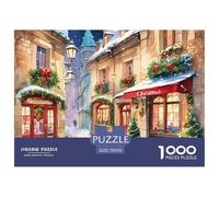 Calle de Pueblo Invernal Europeo Puzzle de 1000 Piezas Papel para Adultos Escena Navideña Nevada Familia Relajación Regalo 70x50cm/1000pcs