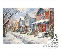 Calle de Vacaciones de Invierno, 100% cartón Reciclado, Calle Nevada de Pueblo, Rompecabezas de 1000 Piezas para Adultos, bellamente ilustrado, único, 52x38cm/1000 Piezas