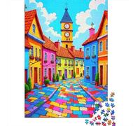 Calle del Pueblo Colorido Paquete De 1000 Piezas Papel Ecológico Personas Que Aman Entrenamiento Cerebral Fácil Limpiar Noche De Juegos En Familia 38x26cm/1000pcs