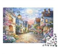 Calle del Pueblo Iluminado por la Luna Puzzle 1000 Piezas Papel Reciclado para Adultos Puzzle para Adultos Juego Familiar Divertido Regalo y Actividad Divertida para casa Excelente Idea de Regalo