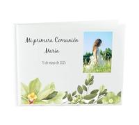 CALLE DEL REGALO Álbum Personalizado para Libro de Firmas | Cubierta Blanca Rígida para Boda, Primera Comunión y Bautizo | Cuaderno de Recuerdos Personalizable con Foto y Texto | 27 x 21 cm