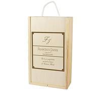 CALLE DEL REGALO Caja de Madera para dos Botellas de Vino grabada con Iniciales, Nombre y Apellido, año y dedicatoria