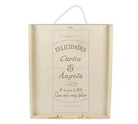 CALLE DEL REGALO Caja de Madera para Tres Botellas de Vino grabada con Nombres, Fecha y dedicatoria