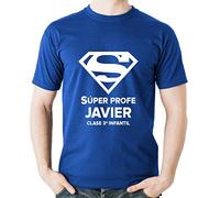 CALLE DEL REGALO Camiseta Personalizada 'Súper Profe' para Profesores - Regalo Original Fin de Curso con Nombre y Texto | 100% Algodón Disponible en Varias Tallas