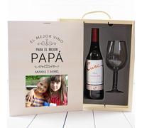CALLE DEL REGALO Kit de Vino Personalizado con Cune Crianza, Copas de Vino y Caja de Madera con Foto (Con foto y texto)
