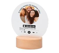 CALLE DEL REGALO Lámpara LED Personalizada Spotify, personalizado con foto, texto y código de canción de Spotify, con Base de Madera, Decoración Musical (Redonda)