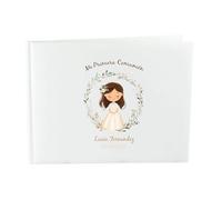 CALLE DEL REGALO - Libro de Firmas Primera Comunión Personalizado para Niña | Álbum de Recuerdos Tapa Rígida Acolchada 27x21 cm | 40 Páginas | Diseño Corona de Flores Personalizable con Nombre y Fecha