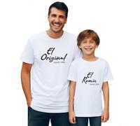 CALLE DEL REGALO Pack Camisetas Blancas Personalizadas Original y Remix para Padre e Hijo
