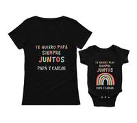 CALLE DEL REGALO Pack de camisetas para padre o madre e hijo, juego de bodies para bebé niña y niño (negro)