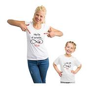 CALLE DEL REGALO Pack de Camisetas Personalizadas 'hasta el Infinito... y más allá' | Conjunto para Mamá e Hijo/a con Nombres | Regalo Original Día de la Madre | 100% Algodón | Varias Tallas