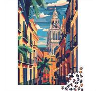 Calle Española Vista Iglesia Puzzle de 1000 Piezas Papel para Adultos Escena Urbana Soleada Relajación Regalo Familiar 38x26cm/1000pcs