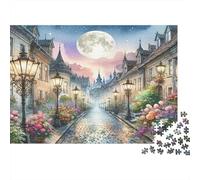 Calle Europea iluminada por la Luna Rompecabezas 1000 Piezas Desafío Imposible Coloridos Papel Adultos Familia DIY Regalo Mujer Hombre 38x26cm/1000pcs