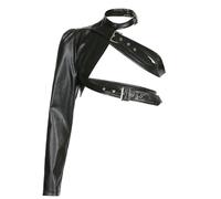 Calle Europea y Americana de Moda Color sólido Hermoso Hebilla de Ajuste de Metal de un Solo Hombro Manga Larga Corta Que Deja al Descubierto el Ombligo Top de Cuero de PU para Mujer-Negro-M