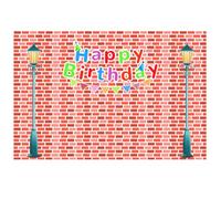Calle Fondo Feliz Cumpleaños, 150 x 100cm Ladrillo Rojo Pared Tema de Calle de Dibujos Animados Pancarta Fiesta Fondo para Niños Niños y Niñas Cumpleaños Baby Shower Decoración Suministros