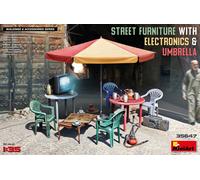 Calle Furniture Con Electronics & Umbrella 1 :3 5 Plástico Modelo Kit Miniart