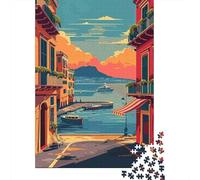 Calle Mediterránea Escena Puerto al Atardecer Rompecabezas de 1000 Piezas, Papel Reciclado, Juego Educativo Desafiante Regalo Hombre Mujer 70x50cm/1000pcs