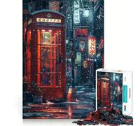 Calle Nevada Japonesa con Cabina telefónica roja Rompecabezas de 1000 Piezas para Adultos Juguete para ejercitar la Mente Imagen Suave y Relajante para armar Un Regalo Encantador (38x52cm)