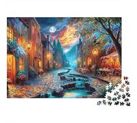 Calle Nocturna de la Ciudad Puzzle de 1000 Piezas para Adultos Cielo con Luz de Luna Juego de Puzzle 1000 Piezas Relajación Hogar Regalo 70x50cm/1000pcs