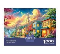 Calle suburbana Colorida al Atardecer Puzzle De 1000 Piezas Ciudad Europea Puzzles Clásicos para Todas Las Edades 38x26cm/1000pcs