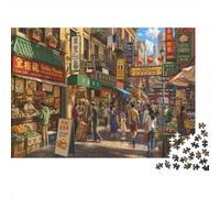 Calle Vintage del Barrio Chino Puzzle 1000 Piezas Adultos Y Niños,14 Años+,Deco Pared,Regalo Ideal,Rompecabezas,Premium,Cartón,Anti-estrés,Relax,Desafío,Reto,Educativo 38x26cm