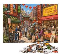 Calle Vintage del Barrio Chino Puzzle De Madera 1000 Piezas Adultos Y Niños,Desafío,14 Años+,Deco Pared,Rompecabezas,Madera,Regalo Ideal,Anti-estrés,Relax,Reto,Educativo (75x50cm)