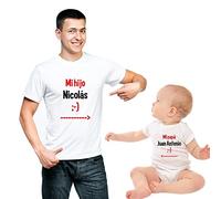 CALLEDELREGALO Pack de Camisetas Personalizadas Padre e Hijo Mi Papá y Mi Hijo | Conjunto de Camiseta y Body con Nombre, Regalo Original para Padres Primerizos, Día del Padre, Navidad