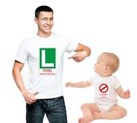 CALLEDELREGALO Pack de Camisetas Personalizadas Padre e Hijo Padre Novato | Conjunto de Camiseta Papá en Prácticas y Body Vengo sin Instrucciones con Nombres | Padres Primerizos y Día del Padre